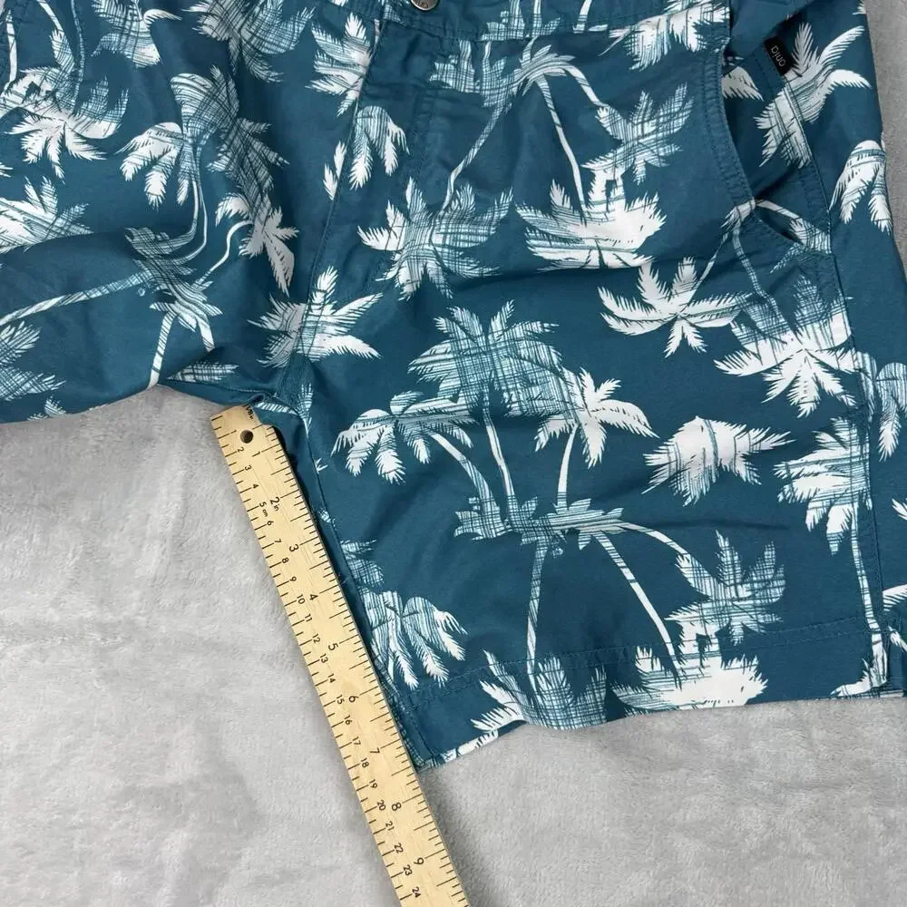 Onia Charles 7"Short Swim Trunks Men 32 Palm Tree Print Teal Mesh Tropical Beach - Picture 6 of 9